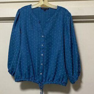 Adrienne Vittadini, 3/4 length sleeve, deep blue button-down blouse, size XL